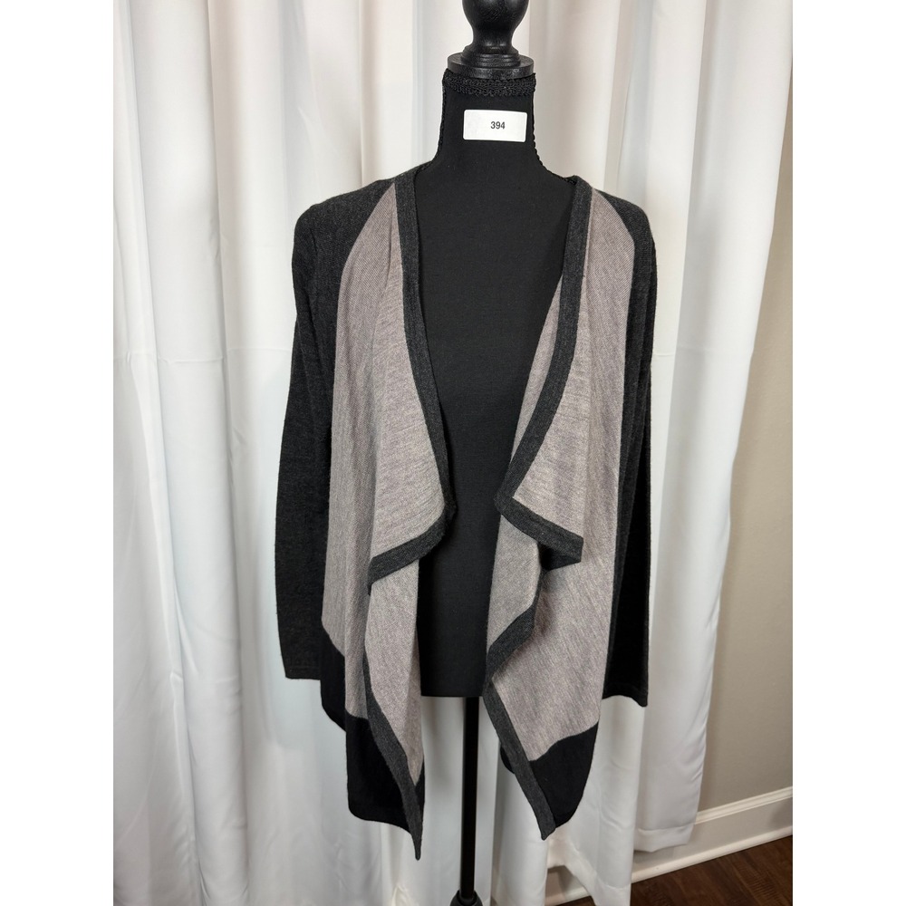 Carole Little 100% Merino Wool Colorblock Waterfall Cardigan Sweater Gray Small